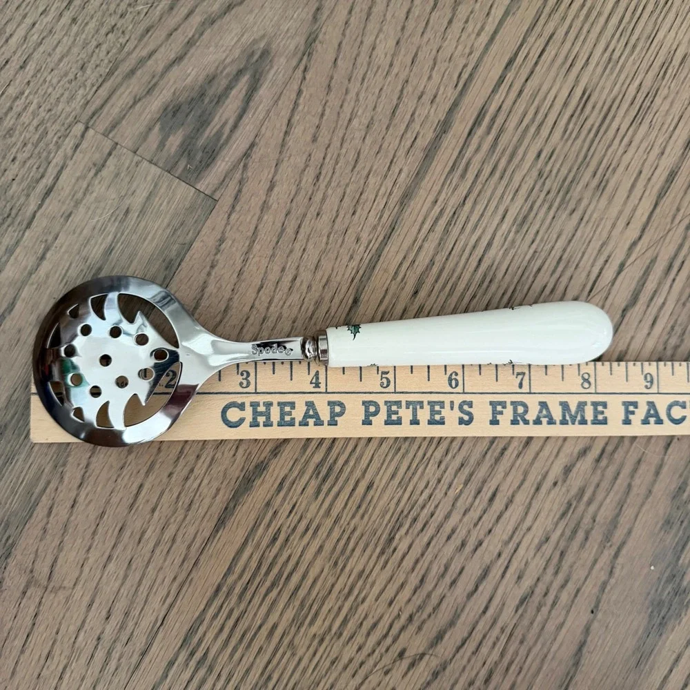 Spode Christmas Tree Slotted Serving Spoon Ceramic Handle Stainless Steel Head